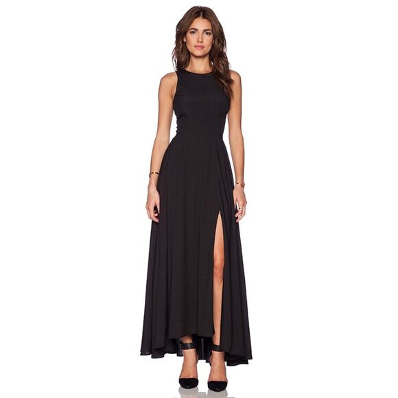 Naven Women 2 Sirene Dress Gown Black Zipper Back Classic Maxi Slit Sleeveless - Picture 1 of 9